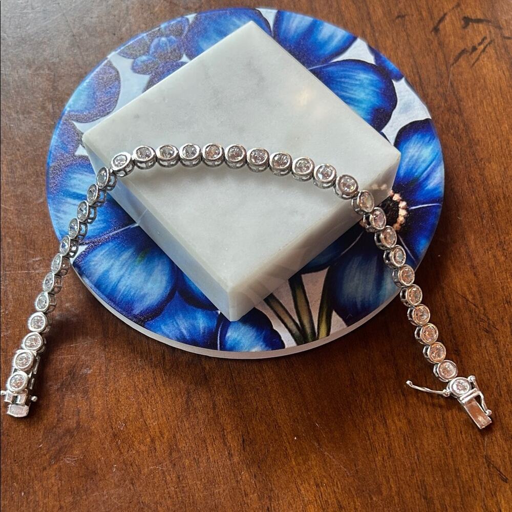 925 Sterling Silver Tennis Bracelet 7” #A42 Pearl